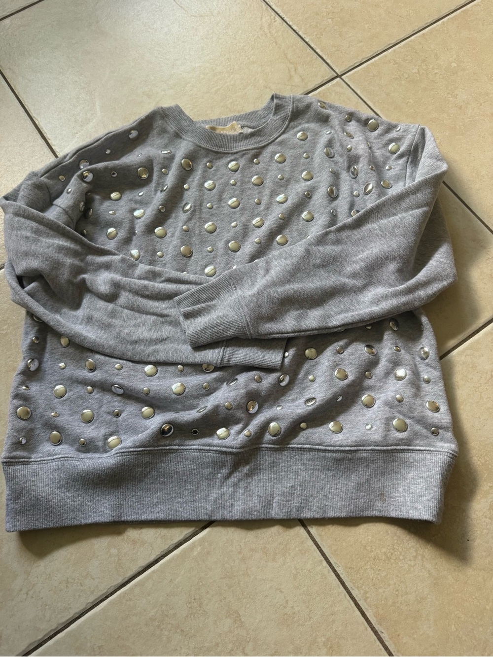 Michael Kors Studded Crewneck Sweatshirt Heather Gray Silver Grommet Small